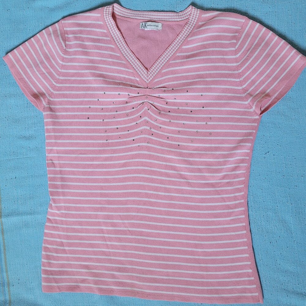 Sequin Striped T-Shirt, Pink Rhinestones, Vintage